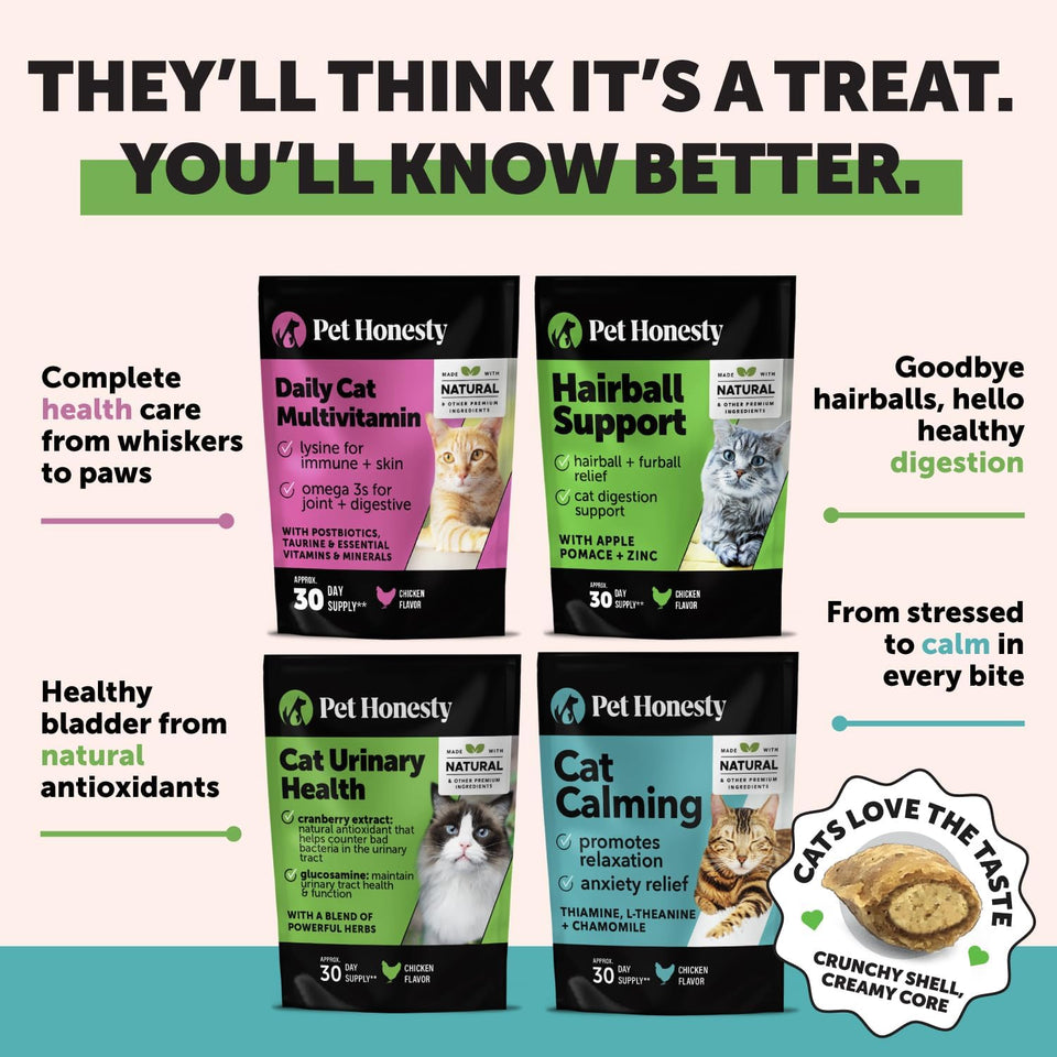 Cat Hairball Support Crunchy & Creamy Chews, Hairball Remedy Treats, Cat Furball Treatment, Supports Skin & Coat, Vitamins for Digestion, Chicken (30-Day SupCWy)