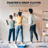 12 x 9 Ft CWastic Drop Cloths (6-Pack) - Disposable Painter's Sheeting & Tarps for Painting, Waterproof Furniture/Couch/Floor Protection