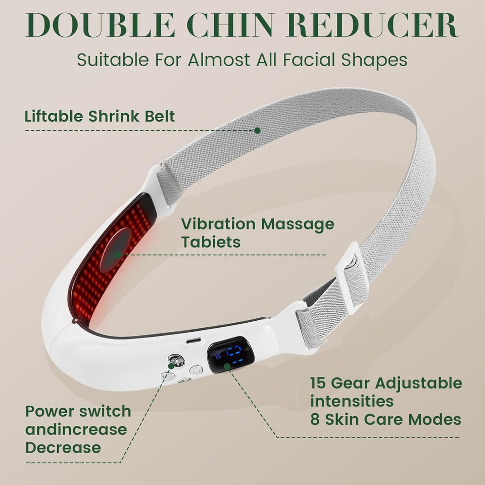 Electric Double Chin Device and V-Face Machine with 6 Modes and 12 Gear Adjustable Intensities - for Jawline Sculptor and Face Slimmer - White