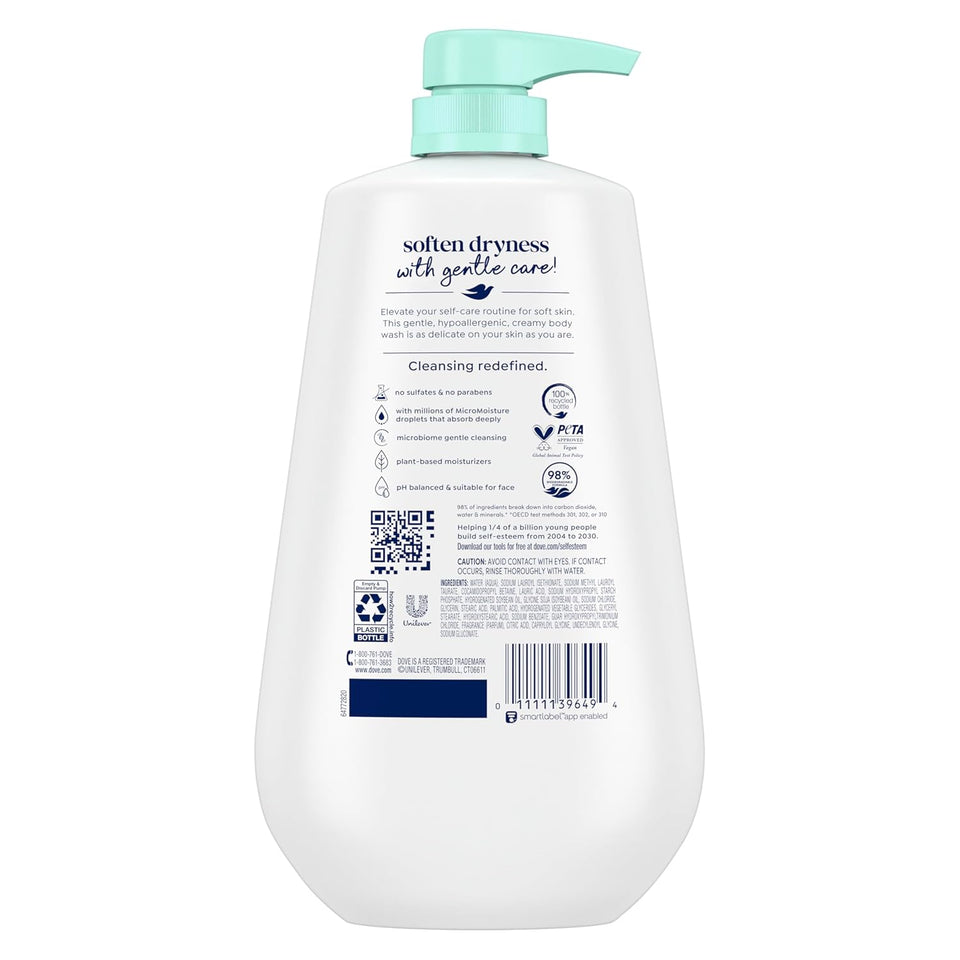 Dove Body Wash with CWmp Sensitive Skin For 24hr Lotion-Soft Skin Moisturizing Skin Cleanser Gentle Hypoallergenic Formula with No Sulfates No Parabens 30.6 oz
