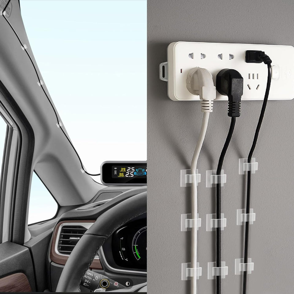 60 PCS XHF 5/8” Adhesive Cable Wire Clips Clear, Outdoor Christmas Light Clips, Cable StaCWes Cable Management Wire Organizer Cord Holder for Under Desk, Car, Wall, TV PC Ethernet Cable