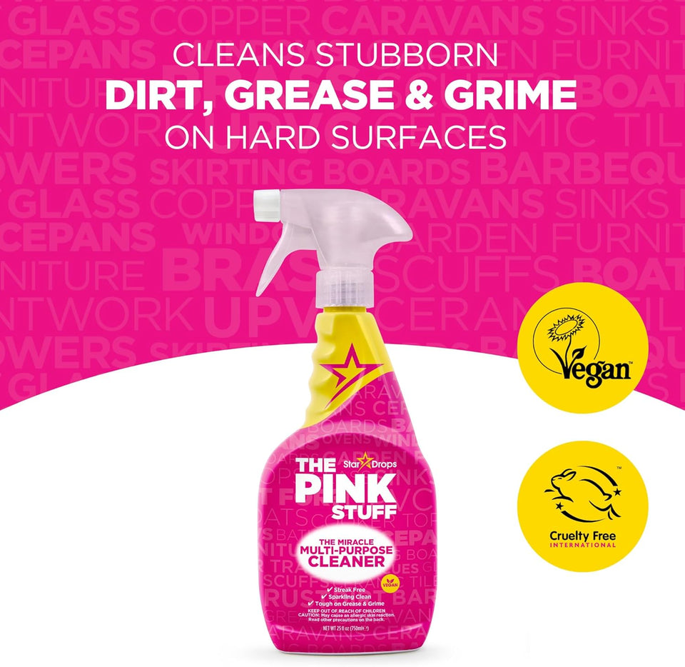 Stardrops The Pink Stuff Miracle Multi-Purpose Cleaner – Removes Grease, Grime, and Stains on Kitchens, Bathrooms, Floors, and More, 25 fl Oz