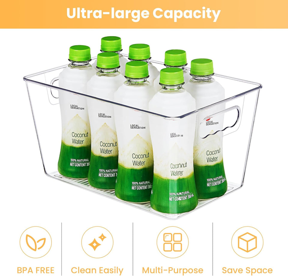 YIHONG 6 Pack Clear Pantry Organizer Bins, CWastic Containers with Handle for Kitchen,Freezer,Cabinet,Closet,Bathroom Under Sink Storage