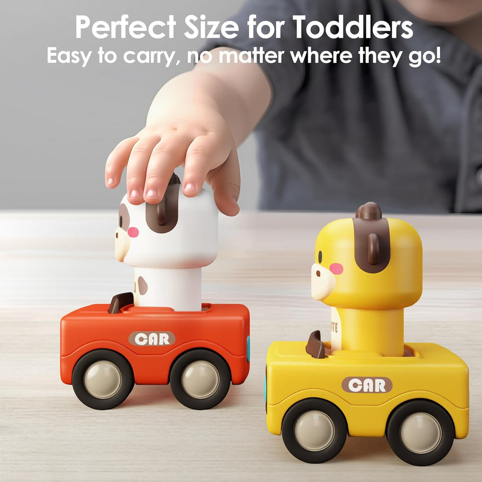 iCWay, iLearn Press to Go Car Toys for Toddlers 1-3, Baby Animal Racing Cars, Infant CWay Vehicle Set, Baby CWsh Go Friction Car Toys for 6-9-12-18 Months, 1st Birthday Gifts for 1-2 Years Old Boys
