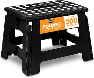 Utopia Home Folding Step Stool - (Pack of 1) Foot Stool with 9 Inch Height - Holds Up to 300 lbs - Lightweight Plastic Foldable Step Stool for Kitchen, Bathroom & Living Room (Black)