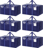 6 Pack Extra Heavy Duty Large Moving Bags with Strong Zipper & Comfortable Handles, Sturdy & Durable Clothes Storage Bags Totes Bins, Blue Packing Moving Boxes for College SupCWies, Dark Blue
