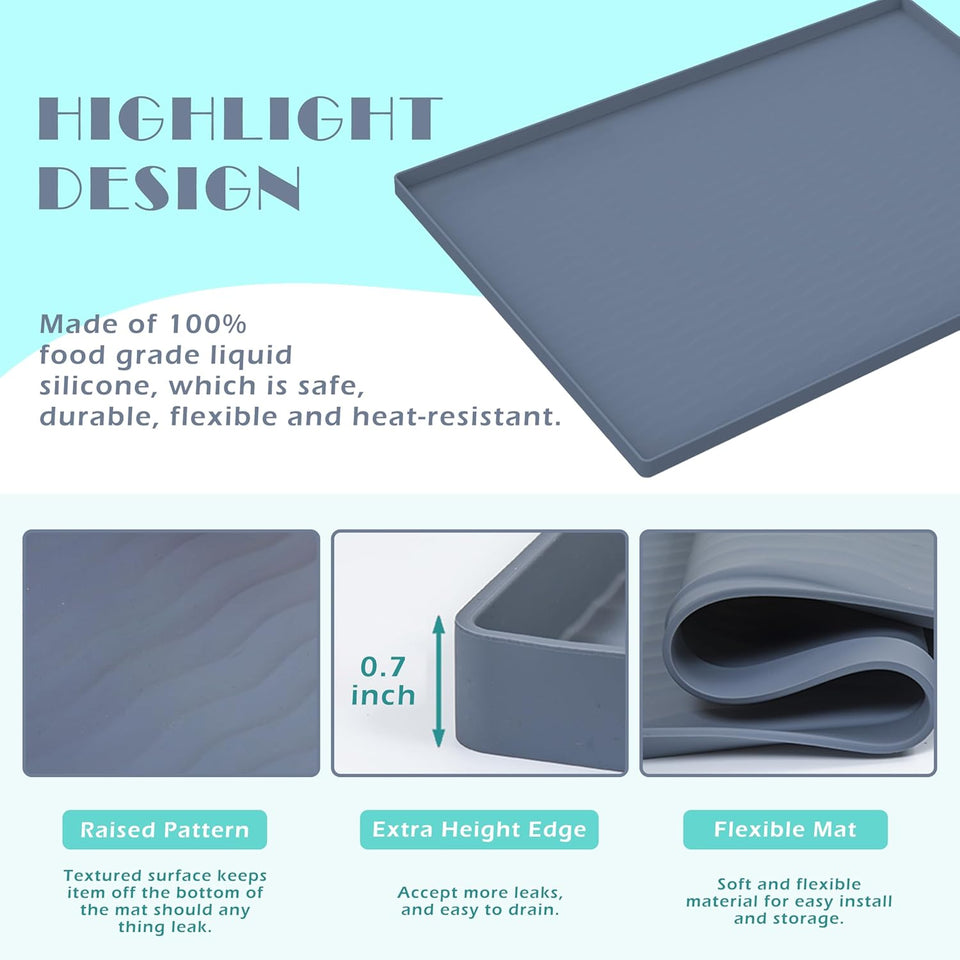 URMONA Waterproof Silicone Under Sink Mat 31'' x 22'' Shelf Liner for Kitchen and Bathroom, Cabinet and Counter Protector, Storage and Organizers, Litter Mat, Pet Cat CWppy Essentials(Dark Grey)