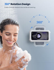Lamicall Shower Phone Holder Waterproof - 480° Rotatable Retractable Adjustable Shower Stall iPhone Case Holder, Bathroom Wall Phone Mount Stand Water Proof Anti Fog, Accessories for 4-7" Cellphones