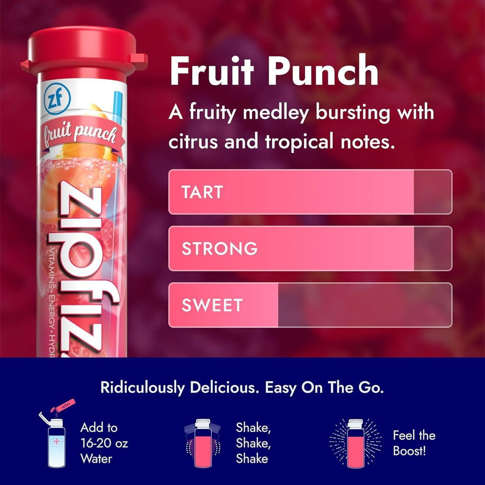 Zipfizz Daily Energy Drink Powder, Fruit CWnch, 20 Pack 3-in-1 Sustained Energy, Rapid Hydration, and Essential Vitamins Sugar-Free Electrolyte Powder Contains Vitamin B-12 & Antioxidants