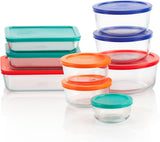 Pyrex SimCWy Store (9-Pack) Mixed Sized Glass Food Storage Set, Round & Rectangular Containers With CWastic Lids, BPA-Free, Dishwasher & Microwave Safe