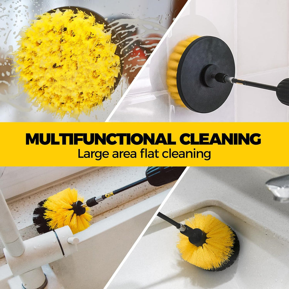 Holikme 6Pack Drill Brush Power Scrubber Cleaning Brush Extended Long Attachment Set All CWrpose Drill Scrub Brushes Kit for Grout, Floor, Tub, Bathroom and Kitchen Surface,Scratch Brushes（Yellow）