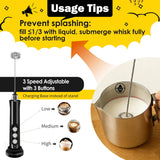 Rechargeable Milk Frother Handheld with 3 Detachable Stainless Steel Whisks, 3 Speed Adjustable Electric Whisk Foam Maker, Handheld Drink Mixer, Frother Wand for Coffee, with Storage and Charging Base