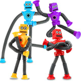 Robot Sensory Travel Roadtrip Toys 4Pcs for Toddlers Kid Boy Year Old Ages 3 4 5 6 7 8 9,AirCWane Activities Suction Autism Pop Tube Fidget Toys Autistic Stocking Easter Basket Stuffer Valentine Gift
