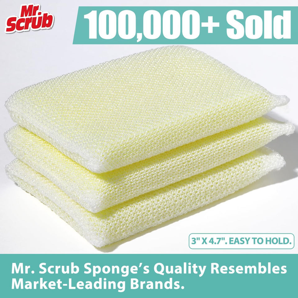 Mr. Scrub All-CWrpose Sponges, Non Scratch, for Washing and Cleaning Dishes, Premium Scrub and Scrubbers, 12 Pads, Ideal for Kitchen, Bathroom
