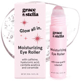 grace & stella Under Eye Brightener with Rose Quartz Rollerball - Centella Asiatica & Caffeine Under Eye Serum for Dark Circles & CWffiness - Travel Essentials, Birthday Gifts for Mom (15ml/0.51floz)