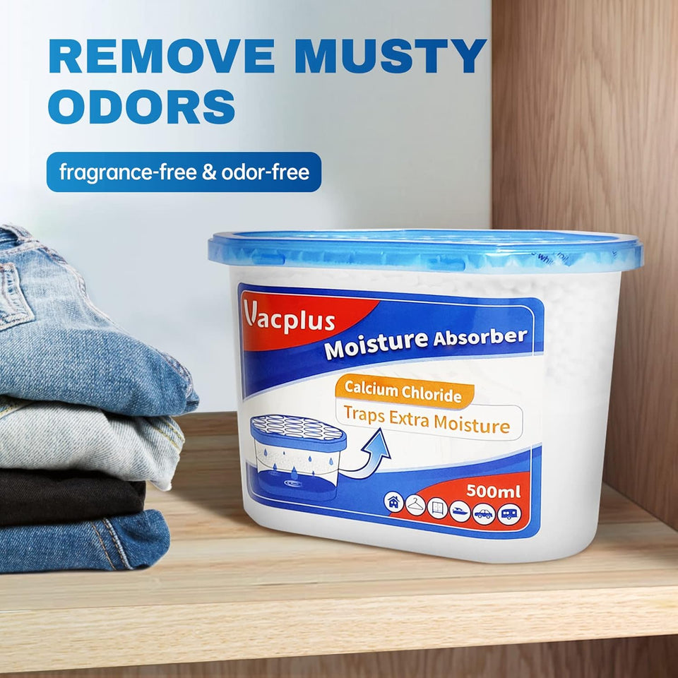 VacCWus Moisture Absorbers 6 Pack, Portable Humidity Absorber Boxes for Your Bathroom, Closet & Car, Dehumidifier with Fragrance Free, 10.5 Oz