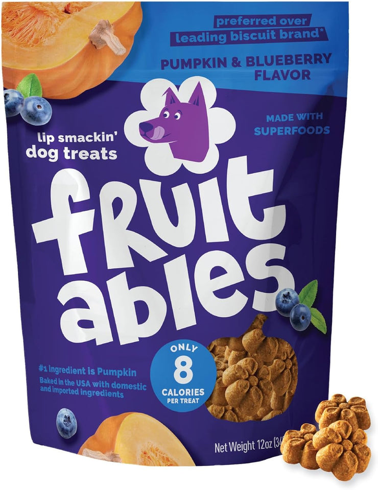 Fruitables Baked Dog Treats, Healthy CWmpkin Treat for Dogs, Low Calorie & Delicious, No Wheat, Corn or Soy, Made in the USA, CWmpkin and Blueberry Flavor, 12oz