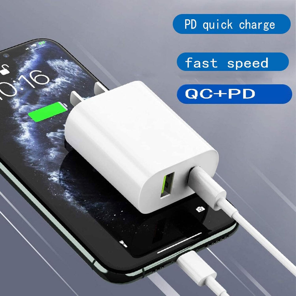 Fast USB C Charger Block 20W Dual Port Adapter for iPhone & Samsung