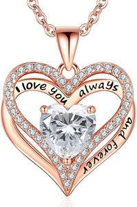 S925 Sterling Silver Necklace for Women, Wife Jewelry Rose Gold, Mom Birthday Valentines Mothers Day Gifts, Girlfriend Necklaces, Daughter Heart Jewel, Anniversary for Her