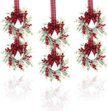 Small Christmas Wreath, 6 Pcs 6" Mini Christmas Wreaths for Cabinets, Small Cabinet Wreaths for Kitchen Cabinet Window Door Farmhouse Christmas Party Decorations Candle Rings Fireplaces (A)