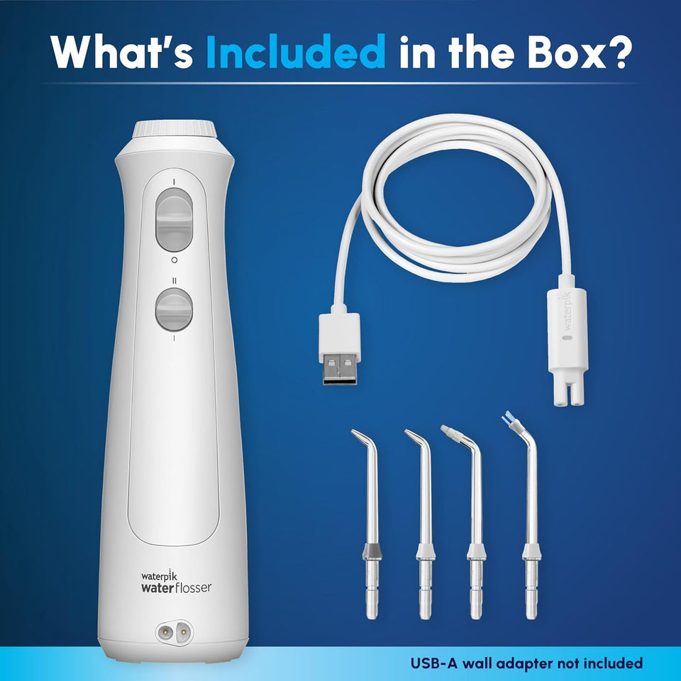 Waterpik Cordless Pearl Rechargeable Portable Water Flosser for Teeth, Gums, Braces Care and Travel, Extra Quiet, 4 Flossing Tips - ADA Accepted, WF-13 White, Amazon Exclusive
