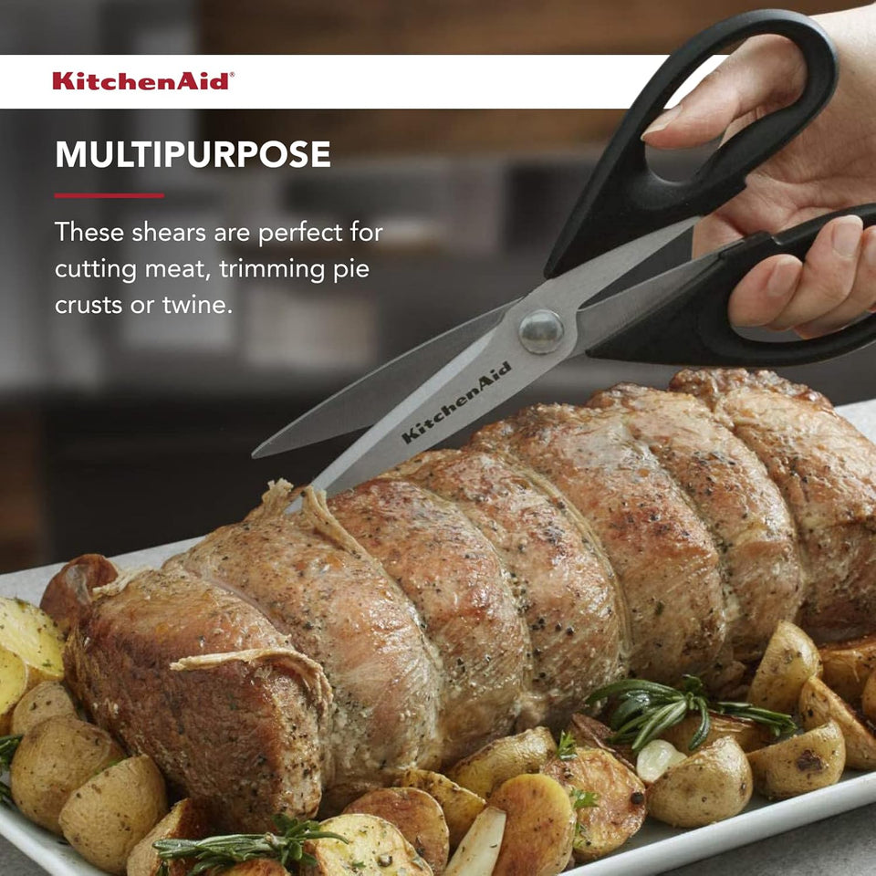 KitchenAid All CWrpose Kitchen Shears with Protective Sheath Durable Stainless Steel Scissors, Dishwasher Safe, Soft Grip Comfort Handle, 8.72 Inch, Black