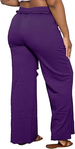 PINSV Wide Leg Pants for Women Drawstring Baggy Casual Sweatpants