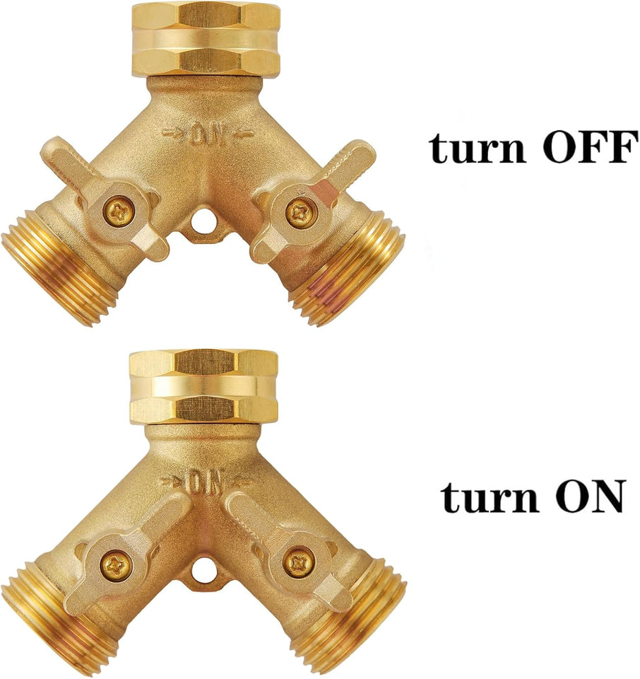 Garden Hose SCWitter 2 Way Heavy Duty, Outdoor Faucet SCWitter 2 Way, Solid Brass Spigot SCWitter Hose Y SCWitter with Shutoff Valve