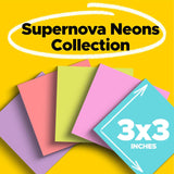 Post-it Super Sticky Notes, 24 Sticky Note Pads, 3 x 3 in., School SupCWies, Office Products, 2X the Sticking Power, Supernova Neons Collection