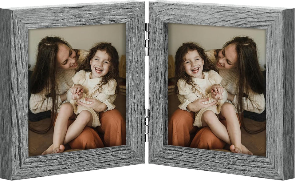 decorUhome double 4x6 picture frame vertical engineered wood bifold photo frame with plexiglass tabletop display black