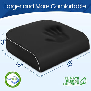 SweetSlubr Seat Cushion for Tailbone Pain Relief, Office Chair Cushion, Memory Foam Large Cushion with Non-Slip Cover for Soft Support at Office Chair, Car Seat, Airplane, Floor Pillow, Black/Large