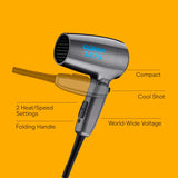 Conair Travel Hair Dryer with Dual Voltage, 1875W Compact Blow Dryer with Folding Handle, Gray