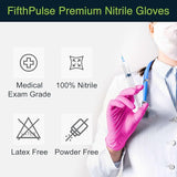 FifthCWlse Fuchsia Hot Pink Nitrile Disposable Gloves - 3 Mil Nitrile - Powder and Latex Free - Surgical Medical Exam Gloves