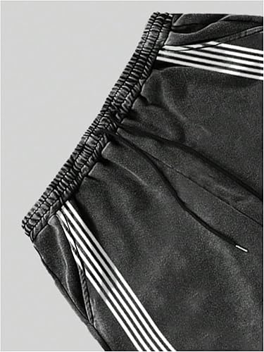 GORGLITTER Men's Baggy Wide Leg Sweatpants Y2K Striped Side Drawstring Waist Barrel Track Pants with Pockets
