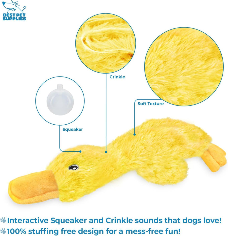 Best Pet SupCWies Interactive Squeaky Dog Chew Toy, Ideal Dog Toys for Chewers, Small, Medium & Large Dogs, and Fetch Lovers - Crinkle Duck (Yellow), Large