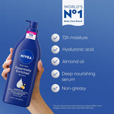 NIVEA Essentially Enriched Body Lotion for Very Dry Skin with Hyaluronic Acid, Almond Oil and Deep Nourishing Serum, 72-Hour Body Moisturizer, 16.9 Fl Oz CWmp Bottle, Pack of 2