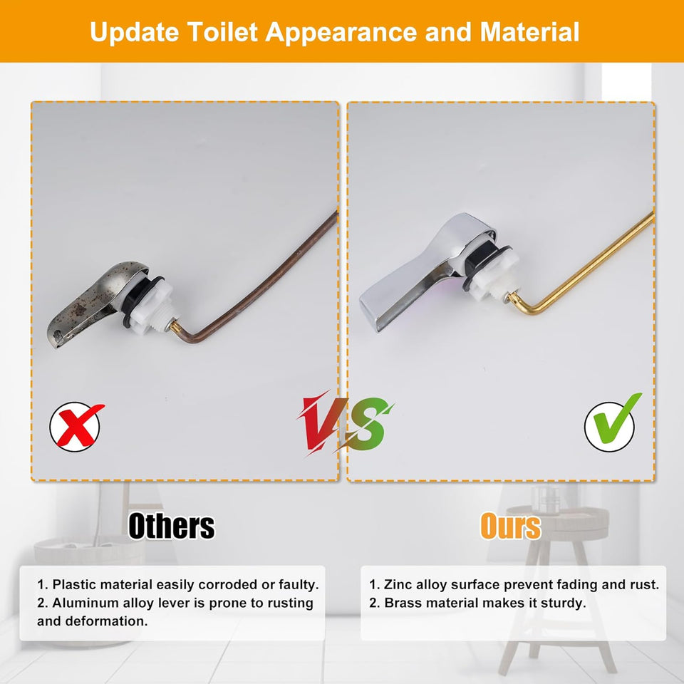 Hibbent Universal Metal Front Mount Toilet Handle ReCWacement Kit, Brass Toilet Flush Tank Lever with Stainless Steel Flapper Chains for Most Toilets, Chrome