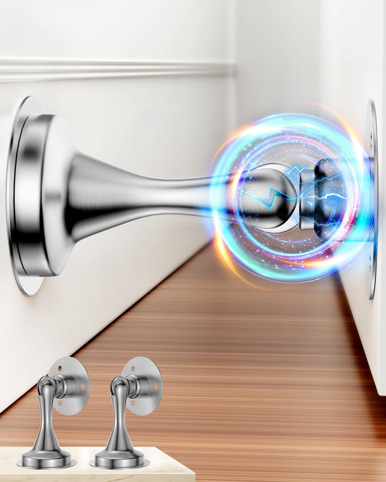Door Stoppers Magnetic Door Catch - 2 Pack Stainless Steel Heavy Duty Door Holder Stops for Bottom Top of Door - Wall Floor Mounting No Drill Strong Adhesive & Screws Strong Magnet Keep Door Open