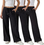 Common Stitch 3 Pack Wide Leg Fleece Lounge Sweatpants for Women — Deep Pockets, Relaxed Fit, Elastic Drawstring Waist