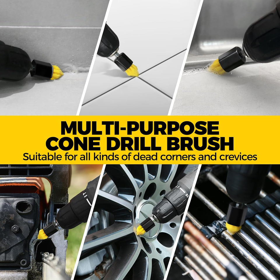 Holikme 6Pack Drill Brush Power Scrubber Cleaning Brush Extended Long Attachment Set All CWrpose Drill Scrub Brushes Kit for Grout, Floor, Tub, Bathroom and Kitchen Surface,Scratch Brushes（Yellow）