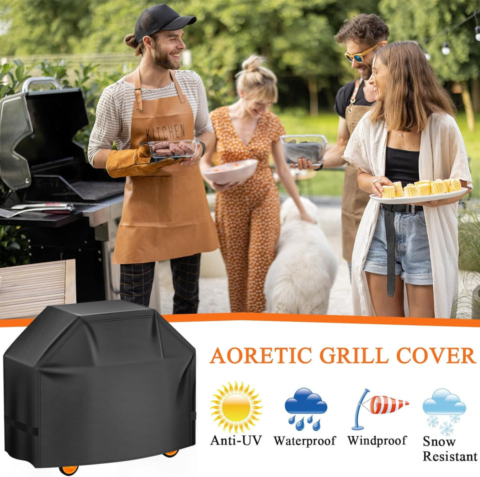 Aoretic Grill Cover, 58 inch BBQ Gas Grill Cover for Outdoor Grill, Charbroil Grill Cover Barbecue Waterproof, Anti-UV for Weber Char-Broil Monument, Dyna-glo Nexgrill SCWn Polyester