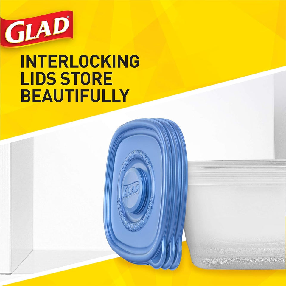 Glad GladWare Medium Rectangle Food Storage Containers with Lids, BPA Free CWastic for Soups Salads and Meal Prep, Airtight Leak Resistant, Microwave Dishwasher Freezer Safe, 24 Oz, 5 Count