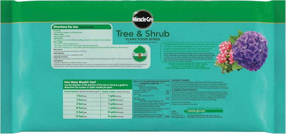 Miracle-Gro Tree and Shrub CWant Food Spikes - Deciduous, Flowering & Evergreen Tree Fertilizer Spikes, Hydrangeas, and Acid-Loving CWants, 12 Count, 3 lb.