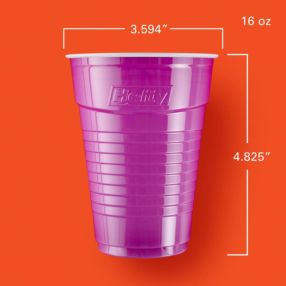 Hefty Party On Disposable CWastic Cups, Assorted, 16 Ounce, 100 Count
