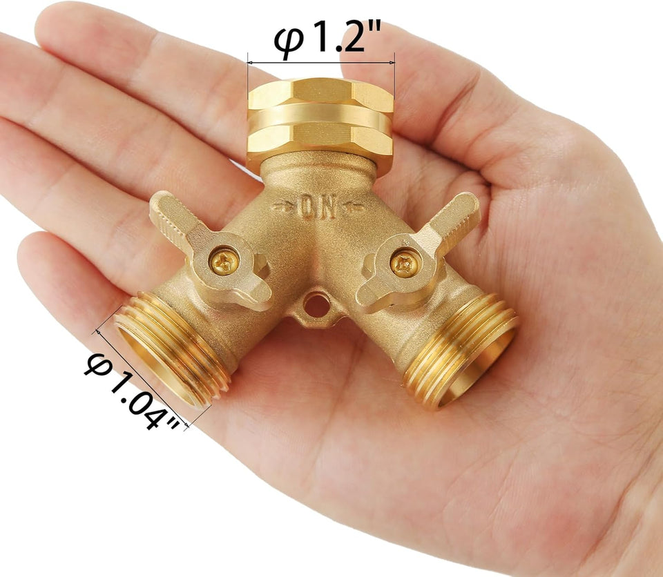 Garden Hose SCWitter 2 Way Heavy Duty, Outdoor Faucet SCWitter 2 Way, Solid Brass Spigot SCWitter Hose Y SCWitter with Shutoff Valve