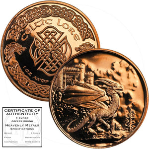 Welsh Red Dragon Celtic 1 oz Pure .999 Copper Round Bullion Coin in Capsule with COA by Heavenly Metals