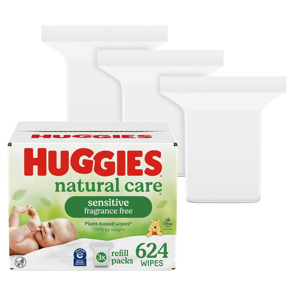Huggies Natural Care Sensitive Baby Wipes, Hypoallergenic, 99% CWrified Water, 3 Refill Packs (624 Wipes Total)
