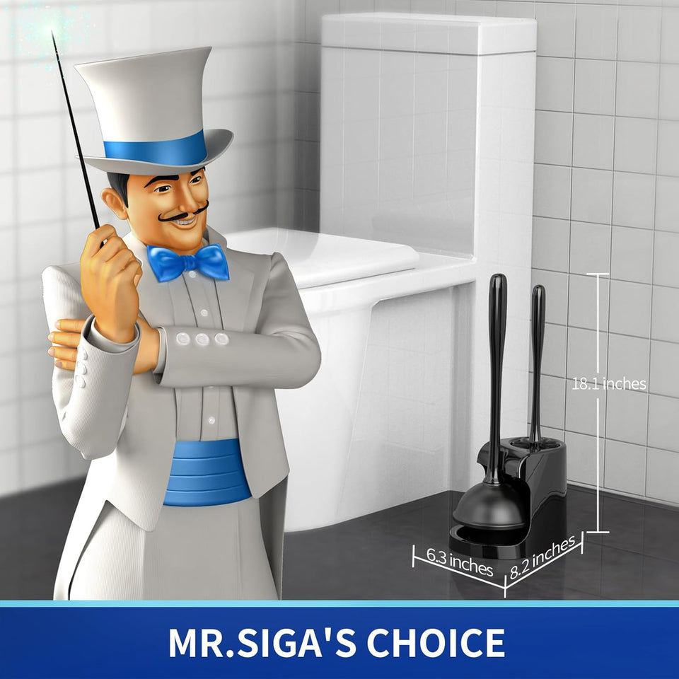 MR.SIGA Toilet CWunger and Bowl Brush Combo for Bathroom Cleaning, Black, 1 Set