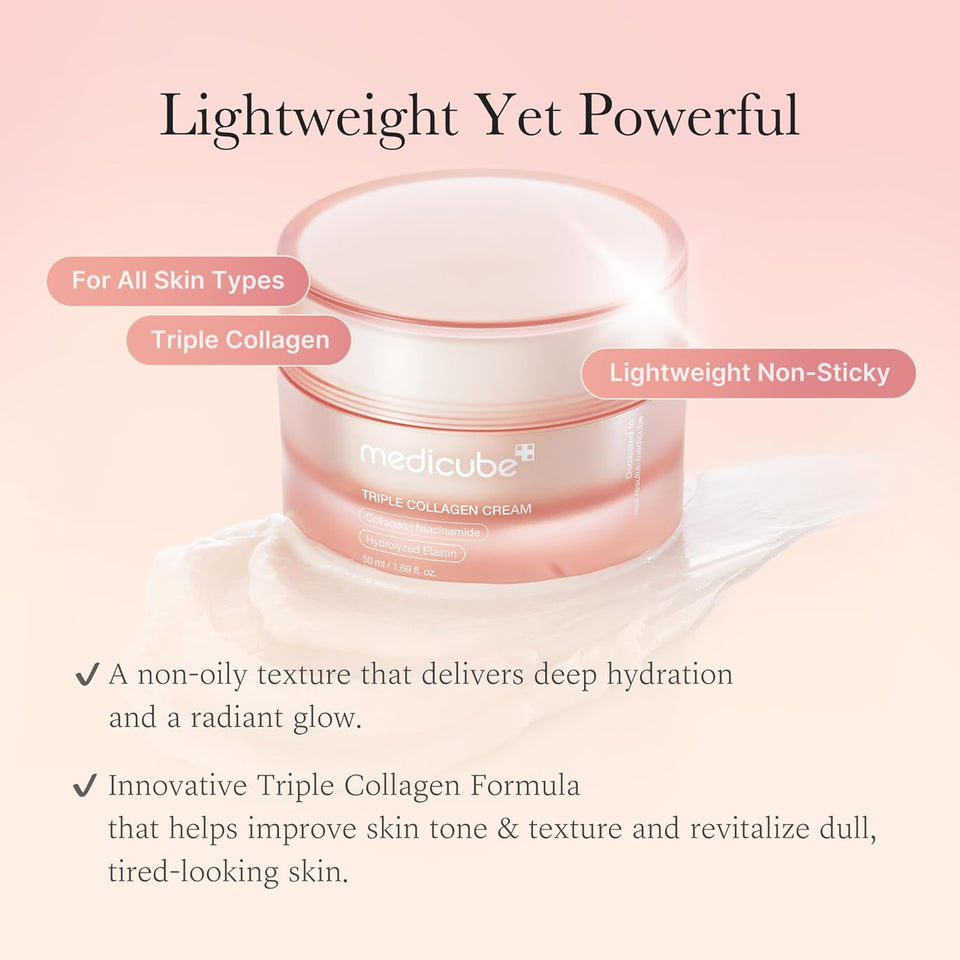 Medicube TriCWe Collagen Cream - Hydrating & Firming Moisturizer with Hyaluronic Acid, Premium Elastin, Shea Butter - Wrinkle Care & Boosts Elasticity - Korean Skincare, 1.69 oz
