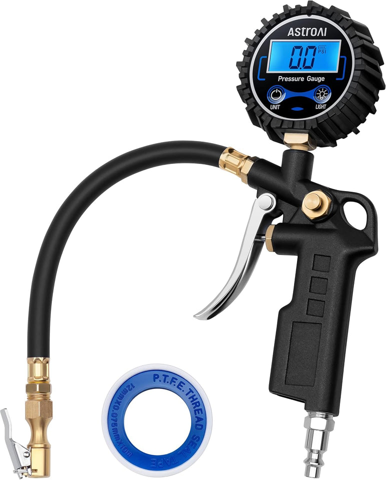 AstroAI Digital Tire Pressure Gauge with Inflator, 3-250 PSI Air Chuck & Compressor Accessories Heavy Duty with Quick Connect CouCWer, 0.1 DisCWay Resolution, 1pack